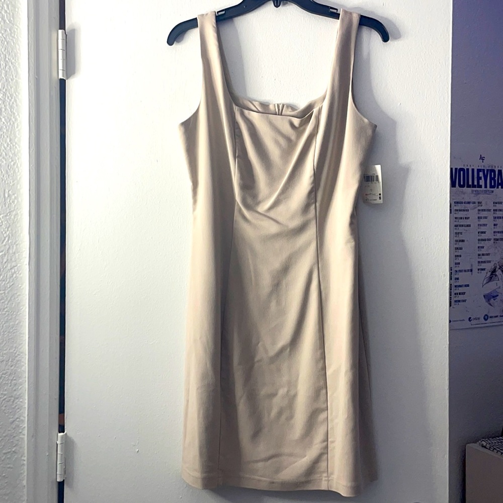 french curve tan dress